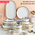 White Porcelain Plates for Food Dinner Set Dishes Salad Soup Bowl Ceramic Plates and Bowls Set  Service for 2/4/6/8 Person